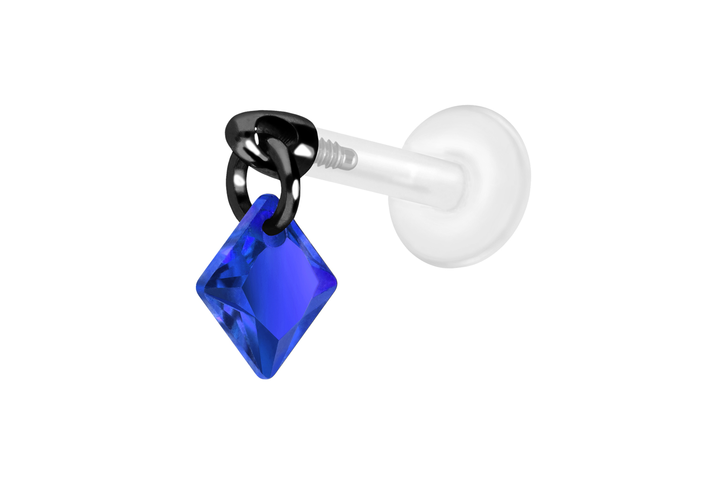 PTFE Labret Piercing mit Innengewinde + Titan-Aufsatz KRISTALLQUADRAT